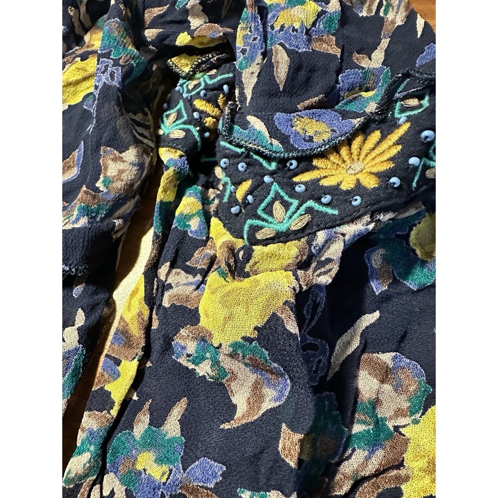 Anthropologie Meadow Rue Top Blue Small Strasser Floral Embroidered Sheer Blouse - Picture 13 of 15